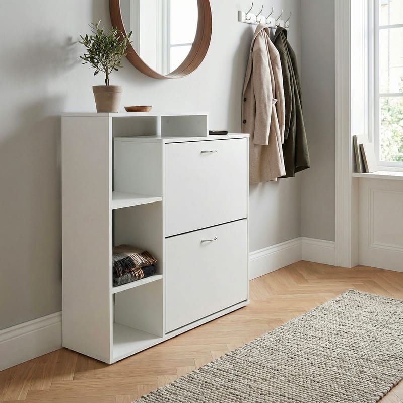 Noraro skoskap 85 cm - hvit og krom - Oppbevaring - Gangoppbevaring