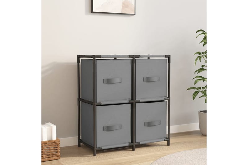 beBasic Oppbevaringsskap med 4 stoffkurver grå 63x30x71 cm stål - GrÃ¥ - Oppbevaring - Oppbevaring til småting - Oppbevaringsbokser
