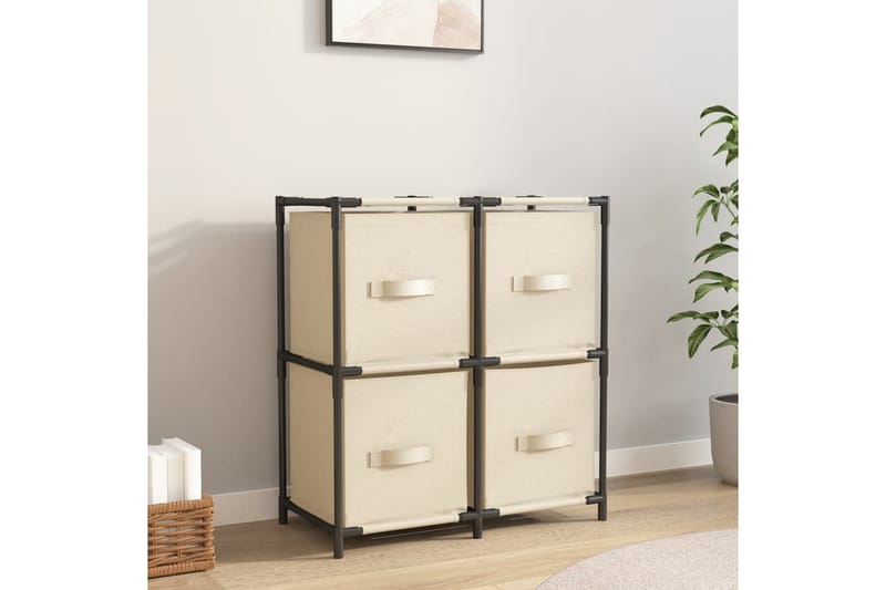 beBasic Oppbevaringsskap med 4 stoffkurver kremhvit 63x30x71 cm stål - Krem - Oppbevaring - Oppbevaring til småting - Oppbevaringsbokser