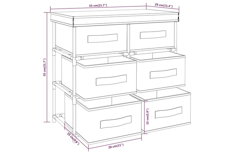 beBasic Oppbevaringsskap med 6 skuffer 55x29x55 cm kremhvit stål - Krem - Oppbevaringsbokser