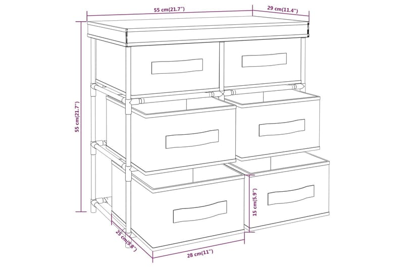 beBasic Oppbevaringsskap med 6 skuffer 55x29x55 cm svart stål - Svart - Oppbevaring - Oppbevaring til småting - Oppbevaringsbokser