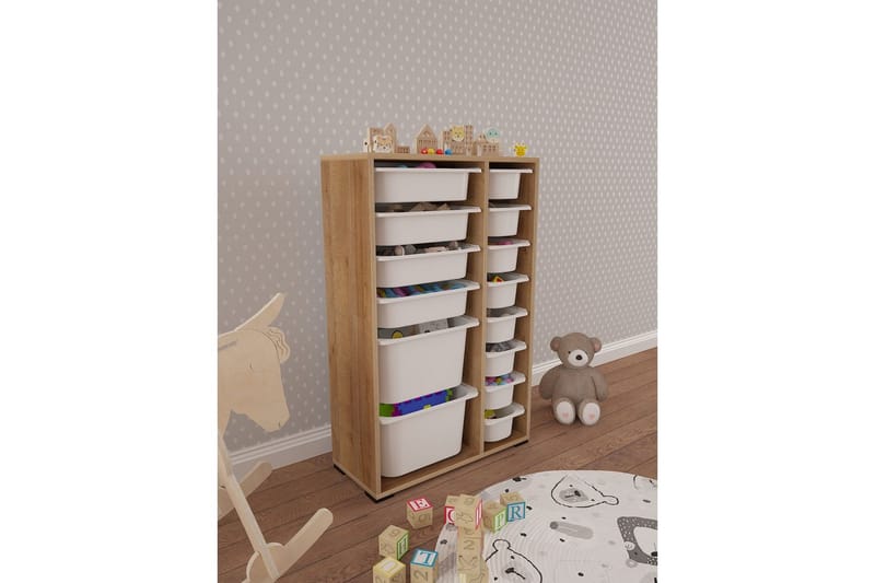 Flerbruks Kapasitetskap Kjerne (69,5 x 109 x 30 cm) Eik / Hvit - Eik / Hvit - Oppbevaring - Oppbevaring til småting - Oppbevaringsbokser