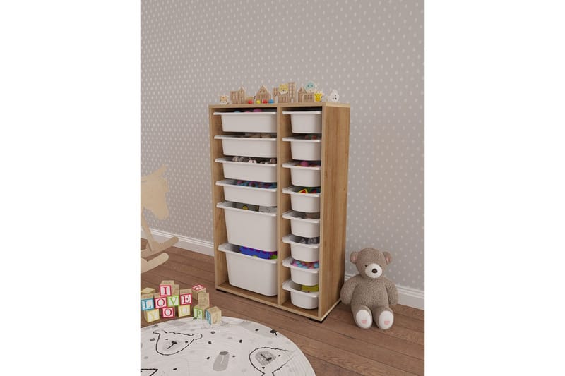 Flerbruks Kapasitetskap Kjerne (69,5 x 109 x 30 cm) Eik / Hvit - Eik / Hvit - Oppbevaring - Oppbevaring til småting - Oppbevaringsbokser