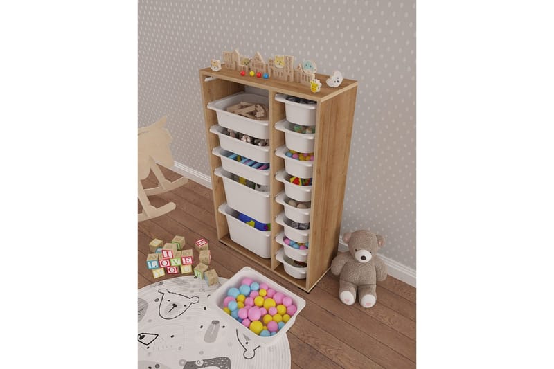 Flerbruks Kapasitetskap Kjerne (69,5 x 109 x 30 cm) Eik / Hvit - Eik / Hvit - Oppbevaring - Oppbevaring til småting - Oppbevaringsbokser