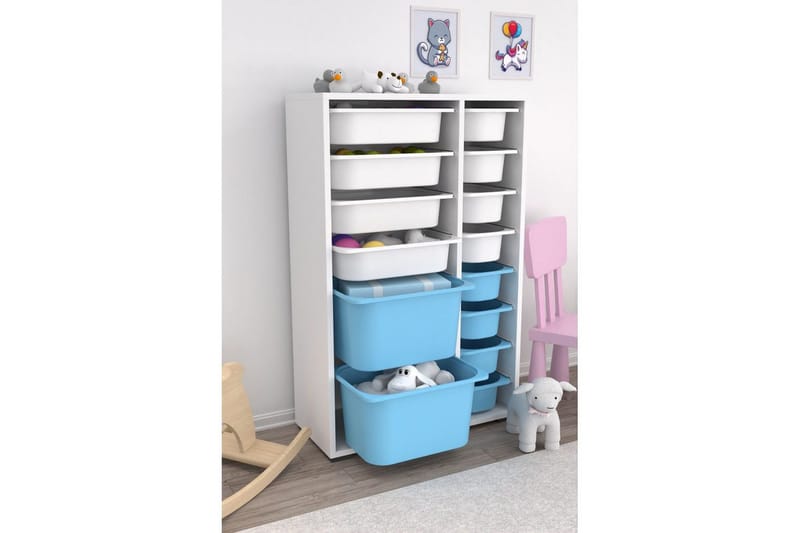 Flerbruks Kapasitetskap Kjerne (69,5 x 109 x 30 cm) Hvit / Blå - Hvit / Blå - Oppbevaring - Oppbevaring til småting - Oppbevaringsbokser