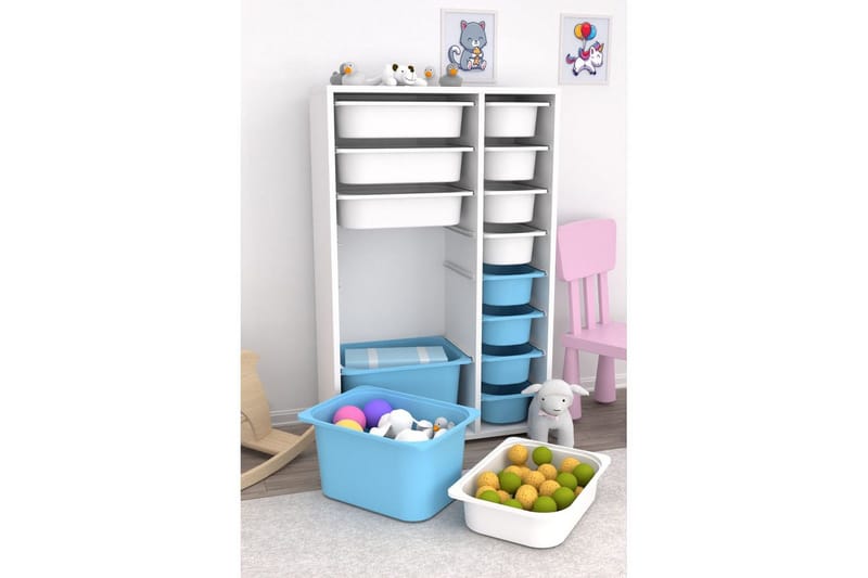 Flerbruks Kapasitetskap Kjerne (69,5 x 109 x 30 cm) Hvit / Blå - Hvit / Blå - Oppbevaring - Oppbevaring til småting - Oppbevaringsbokser