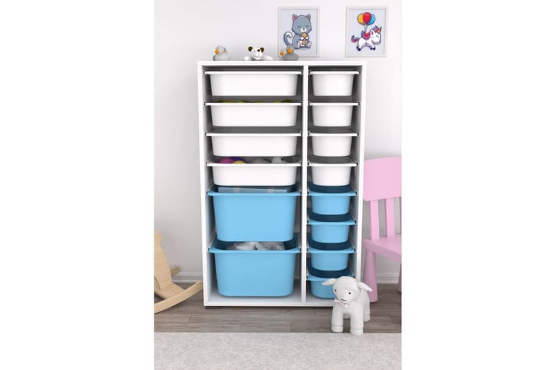 Flerbruks Kapasitetskap Kjerne (69,5 x 109 x 30 cm) Hvit / Blå - Hvit / Blå - Oppbevaring - Oppbevaring til småting - Oppbevaringsbokser