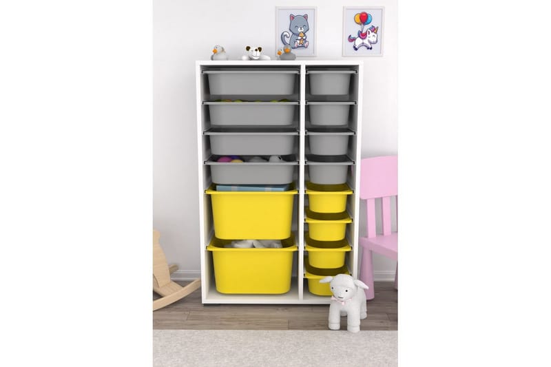 Flerbruks Kapasitetskap Kjerne (69,5 x 109 x 30 cm) Hvit / Grå / Gul - Hvit / Grå / Gul - Oppbevaring - Oppbevaring til småting - Oppbevaringsbokser