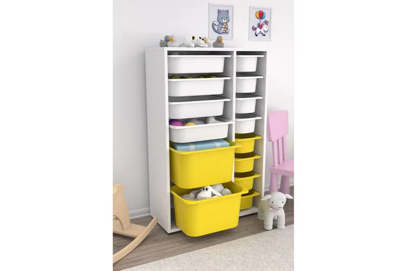 Flerbruks Kapasitetskap Kjerne (69,5 x 109 x 30 cm) Hvit / Gul - Hvit / Gul - Oppbevaring - Oppbevaring til småting - Oppbevaringsbokser