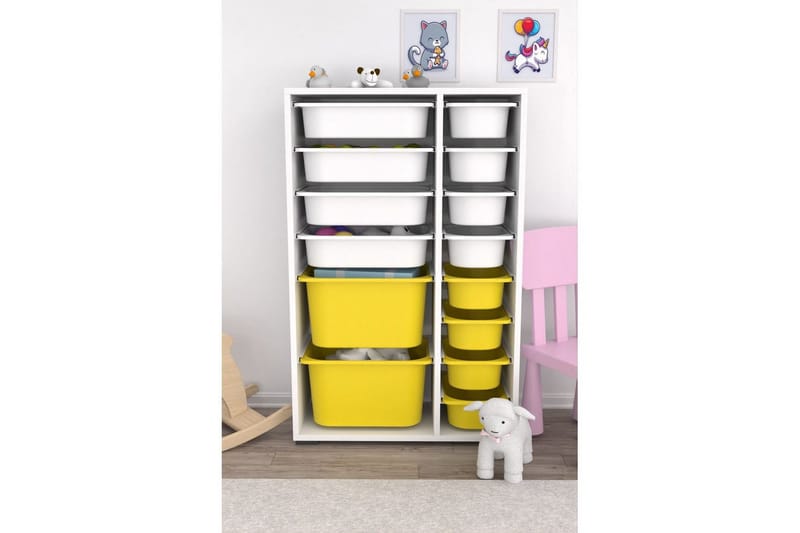 Flerbruks Kapasitetskap Kjerne (69,5 x 109 x 30 cm) Hvit / Gul - Hvit / Gul - Oppbevaring - Oppbevaring til småting - Oppbevaringsbokser