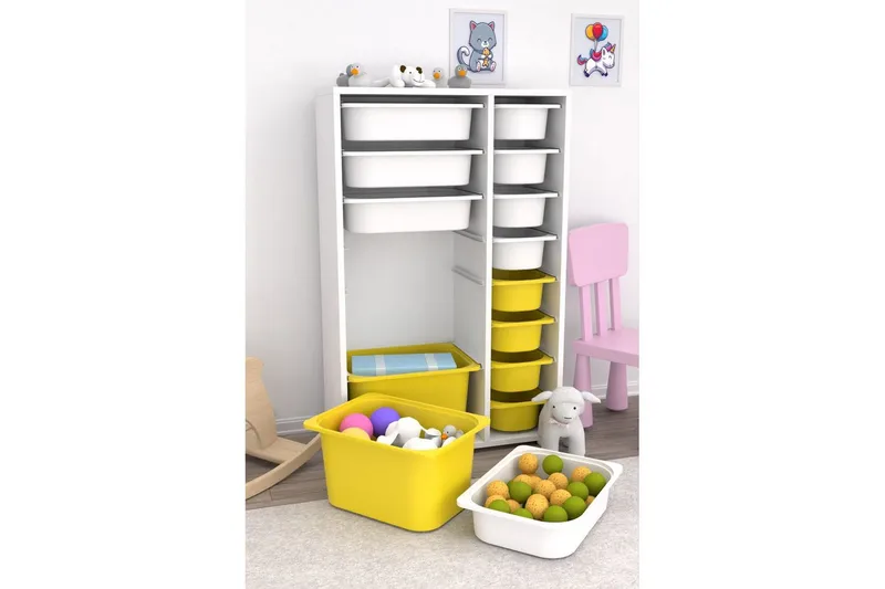 Flerbruks Kapasitetskap Kjerne (69,5 x 109 x 30 cm) Hvit / Gul - Hvit / Gul - Oppbevaring - Oppbevaring til småting - Oppbevaringsbokser