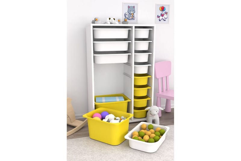 Flerbruks Kapasitetskap Kjerne (69,5 x 109 x 30 cm) Hvit / Gul - Hvit / Gul - Oppbevaring - Oppbevaring til småting - Oppbevaringsbokser