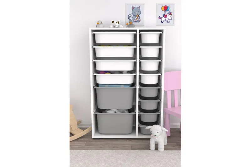 Flerbruks Kapasitetskap Kjerne (69,5 x 109 x 30 cm) HvitGrå 2 - HvitGrå 2 - Oppbevaring - Oppbevaring til småting - Oppbevaringsbokser