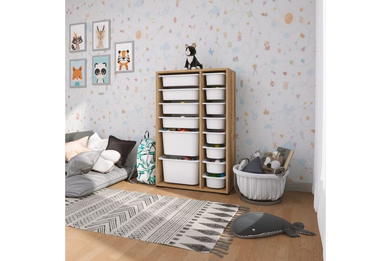 Flerbruks Kapasitetskap Kjerne (69,5 x 109 x 30 cm) Valnøtt / Hvit - Valnøtt / Hvit - Oppbevaring - Oppbevaring til småting - Oppbevaringsbokser