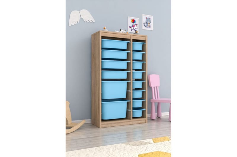 Flerbruks Kapasitetskap Montana (69 x 112,2 x 29,6 cm) Sonomo / Blå - Sonomo / Blå - Oppbevaring - Oppbevaring til småting - Oppbevaringsbokser