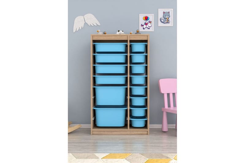 Flerbruks Kapasitetskap Montana (69 x 112,2 x 29,6 cm) Sonomo / Blå - Sonomo / Blå - Oppbevaring - Oppbevaring til småting - Oppbevaringsbokser