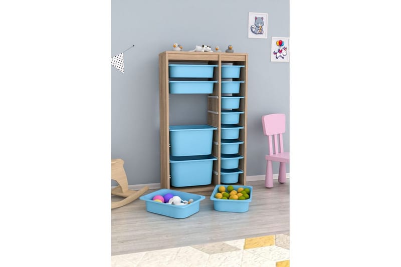 Flerbruks Kapasitetskap Montana (69 x 112,2 x 29,6 cm) Sonomo / Blå - Sonomo / Blå - Oppbevaring - Oppbevaring til småting - Oppbevaringsbokser