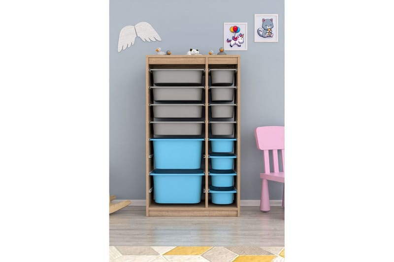 Flerbruks Kapasitetskap Montana (69 x 112,2 x 29,6 cm) Sonomo Grå / Blå - Sonomo Grå / Blå - Oppbevaring - Oppbevaring til småting - Oppbevaringsbokser