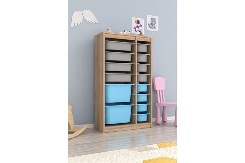 Flerbruks Kapasitetskap Montana (69 x 112,2 x 29,6 cm) Sonomo Grå / Blå - Sonomo Grå / Blå - Oppbevaring - Oppbevaring til småting - Oppbevaringsbokser