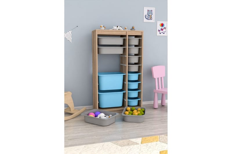 Flerbruks Kapasitetskap Montana (69 x 112,2 x 29,6 cm) Sonomo Grå / Blå - Sonomo Grå / Blå - Oppbevaring - Oppbevaring til småting - Oppbevaringsbokser