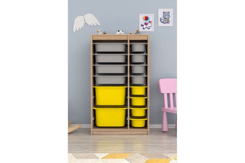 Flerbruks Kapasitetskap Montana (69 x 112,2 x 29,6 cm) Sonomo Grå / Gul - Sonomo Grå / Gul - Oppbevaring - Oppbevaring til småting - Oppbevaringsbokser