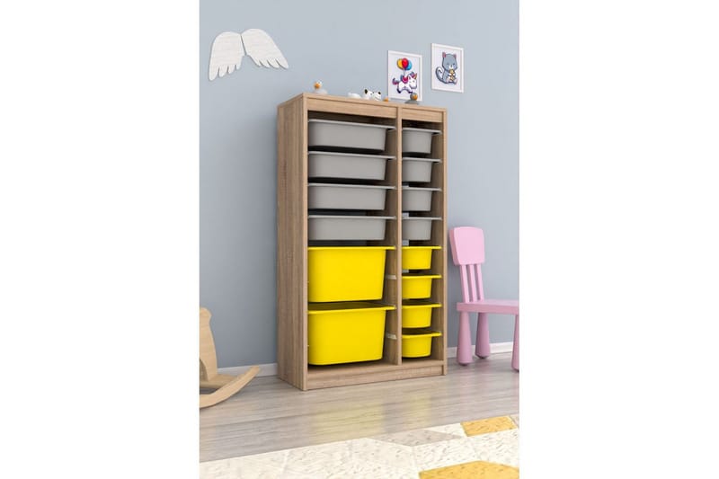 Flerbruks Kapasitetskap Montana (69 x 112,2 x 29,6 cm) Sonomo Grå / Gul - Sonomo Grå / Gul - Oppbevaring - Oppbevaring til småting - Oppbevaringsbokser