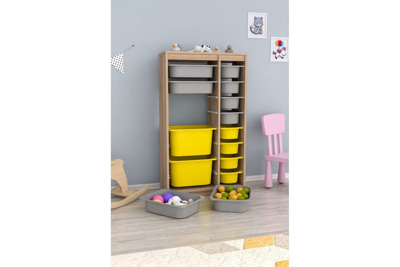 Flerbruks Kapasitetskap Montana (69 x 112,2 x 29,6 cm) Sonomo Grå / Gul - Sonomo Grå / Gul - Oppbevaring - Oppbevaring til småting - Oppbevaringsbokser