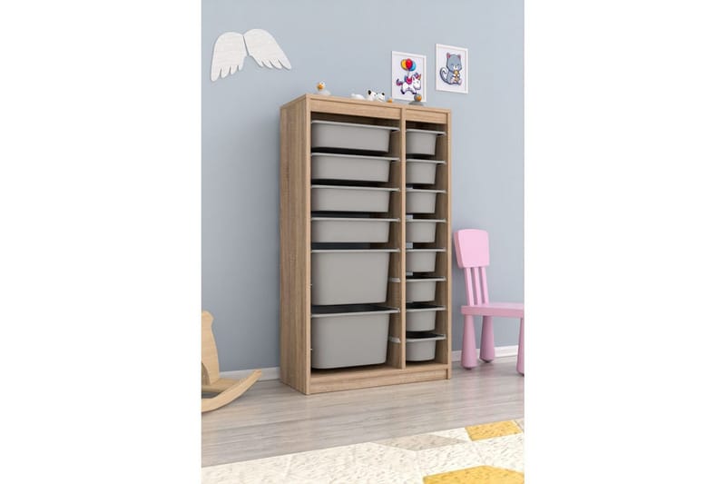 Flerbruks Kapasitetskap Montana (69 x 112,2 x 29,6 cm) Sonomo / Grå - Sonomo / Grå - Oppbevaring - Oppbevaring til småting - Oppbevaringsbokser