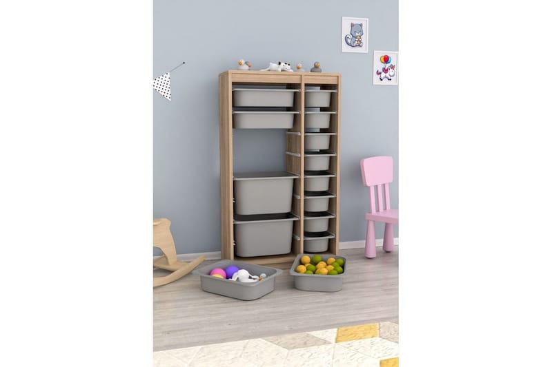 Flerbruks Kapasitetskap Montana (69 x 112,2 x 29,6 cm) Sonomo / Grå - Sonomo / Grå - Oppbevaring - Oppbevaring til småting - Oppbevaringsbokser