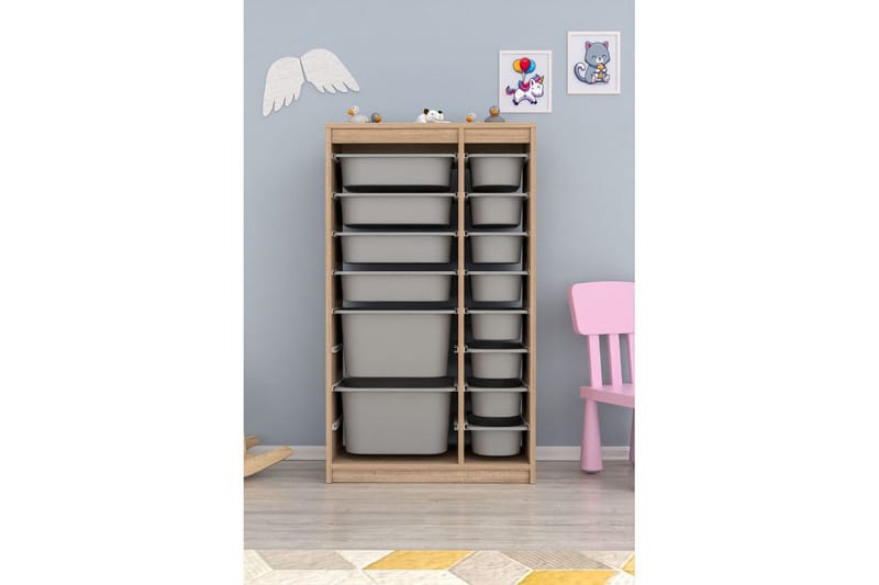 Flerbruks Kapasitetskap Montana (69 x 112,2 x 29,6 cm) Sonomo / Grå - Sonomo / Grå - Oppbevaring - Oppbevaring til småting - Oppbevaringsbokser