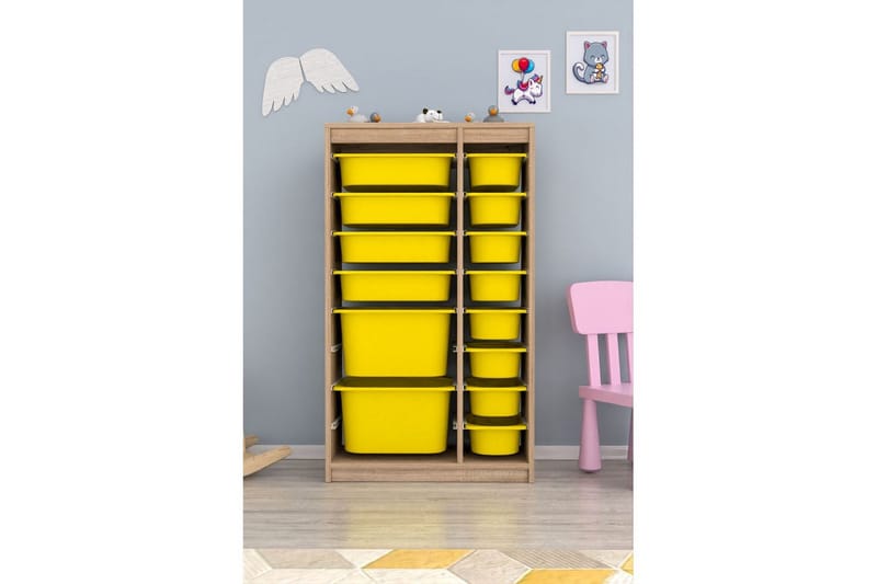 Flerbruks Kapasitetskap Montana (69 x 112,2 x 29,6 cm) Sonomo / Gul - Sonomo / Gul - Oppbevaring - Oppbevaring til småting - Oppbevaringsbokser
