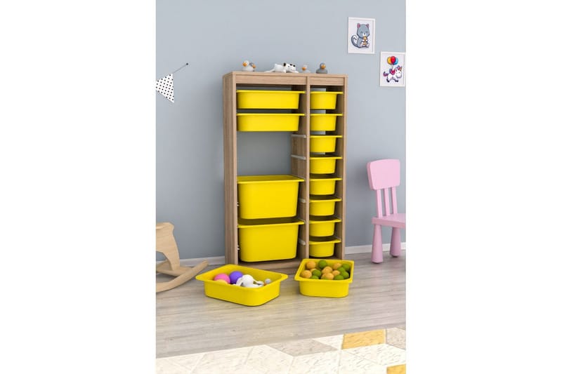 Flerbruks Kapasitetskap Montana (69 x 112,2 x 29,6 cm) Sonomo / Gul - Sonomo / Gul - Oppbevaring - Oppbevaring til småting - Oppbevaringsbokser