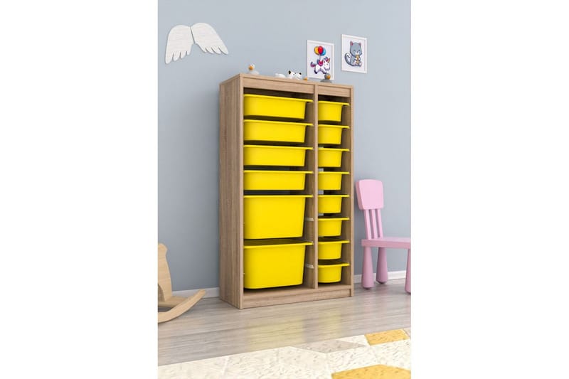 Flerbruks Kapasitetskap Montana (69 x 112,2 x 29,6 cm) Sonomo / Gul - Sonomo / Gul - Oppbevaring - Oppbevaring til småting - Oppbevaringsbokser