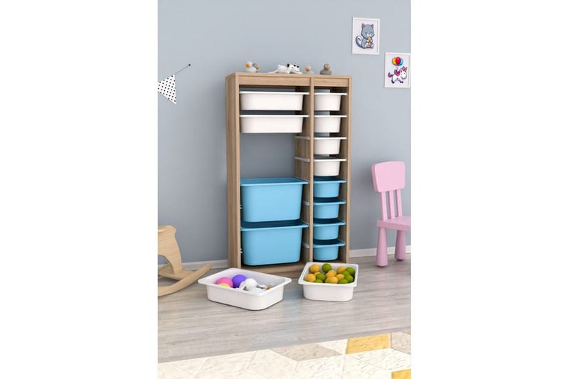 Flerbruks Kapasitetskap Montana (69 x 112,2 x 29,6 cm) Sonomo Hvit / Blå - Sonomo Hvit / Blå - Oppbevaring - Oppbevaring til småting - Oppbevaringsbokser