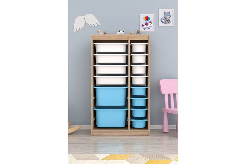 Flerbruks Kapasitetskap Montana (69 x 112,2 x 29,6 cm) Sonomo Hvit / Blå - Sonomo Hvit / Blå - Oppbevaring - Oppbevaring til småting - Oppbevaringsbokser