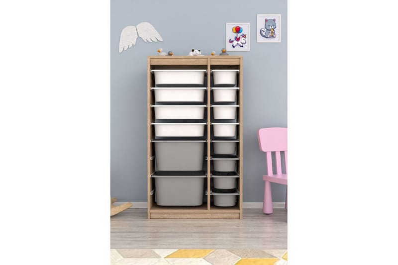 Flerbruks Kapasitetskap Montana (69 x 112,2 x 29,6 cm) Sonomo Hvit / Grå - Sonomo Hvit / Grå - Oppbevaring - Oppbevaring til småting - Oppbevaringsbokser