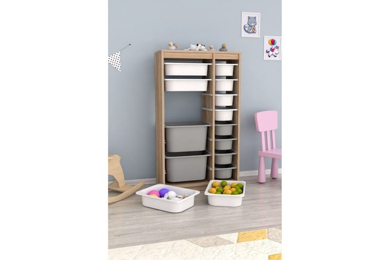 Flerbruks Kapasitetskap Montana (69 x 112,2 x 29,6 cm) Sonomo Hvit / Grå - Sonomo Hvit / Grå - Oppbevaring - Oppbevaring til småting - Oppbevaringsbokser