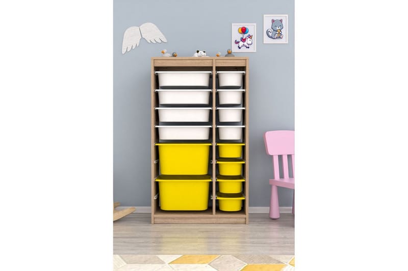 Flerbruks Kapasitetskap Montana (69 x 112,2 x 29,6 cm) Sonomo Hvit / Gul - Sonomo Hvit / Gul - Oppbevaring - Oppbevaring til småting - Oppbevaringsbokser