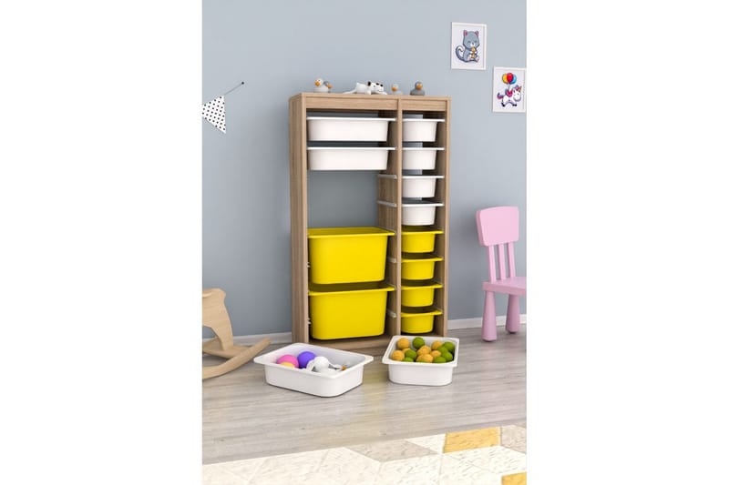 Flerbruks Kapasitetskap Montana (69 x 112,2 x 29,6 cm) Sonomo Hvit / Gul - Sonomo Hvit / Gul - Oppbevaring - Oppbevaring til småting - Oppbevaringsbokser