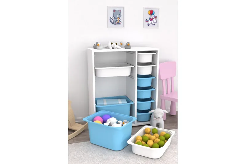 Flerbruks Kapasitetskap Sosan K6B Hvit / Blå - Hvit / Blå - Oppbevaring - Oppbevaring til småting - Oppbevaringsbokser