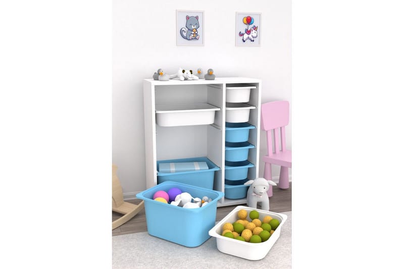 Flerbruks Kapasitetskap Sosan K6B Hvit / Blå - Hvit / Blå - Oppbevaring - Oppbevaring til småting - Oppbevaringsbokser