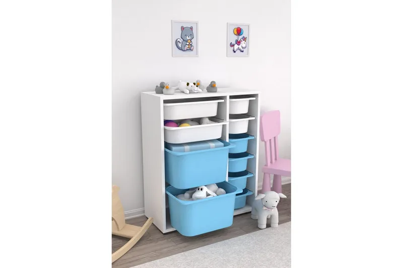 Flerbruks Kapasitetskap Sosan K6B Hvit / Blå - Hvit / Blå - Oppbevaring - Oppbevaring til småting - Oppbevaringsbokser