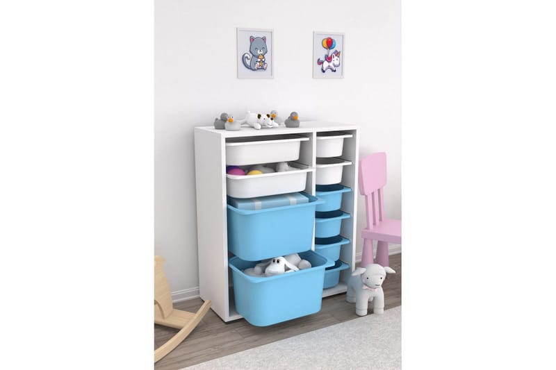 Flerbruks Kapasitetskap Sosan K6B Hvit / Blå - Hvit / Blå - Oppbevaring - Oppbevaring til småting - Oppbevaringsbokser