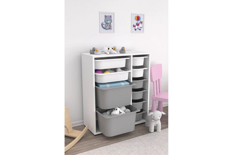 Flerbruks Kapasitetskap Sosan K6B Hvit / Grå - Hvit / Grå - Oppbevaring - Oppbevaring til småting - Oppbevaringsbokser