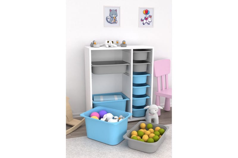 Flerbruks Kapasitetskap Sosan K6U Hvit / Grå / Blå - Hvit / Grå / Blå - Oppbevaring - Oppbevaring til småting - Oppbevaringsbokser