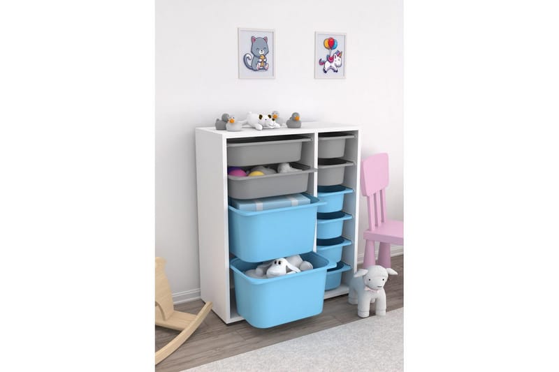Flerbruks Kapasitetskap Sosan K6U Hvit / Grå / Blå - Hvit / Grå / Blå - Oppbevaring - Oppbevaring til småting - Oppbevaringsbokser