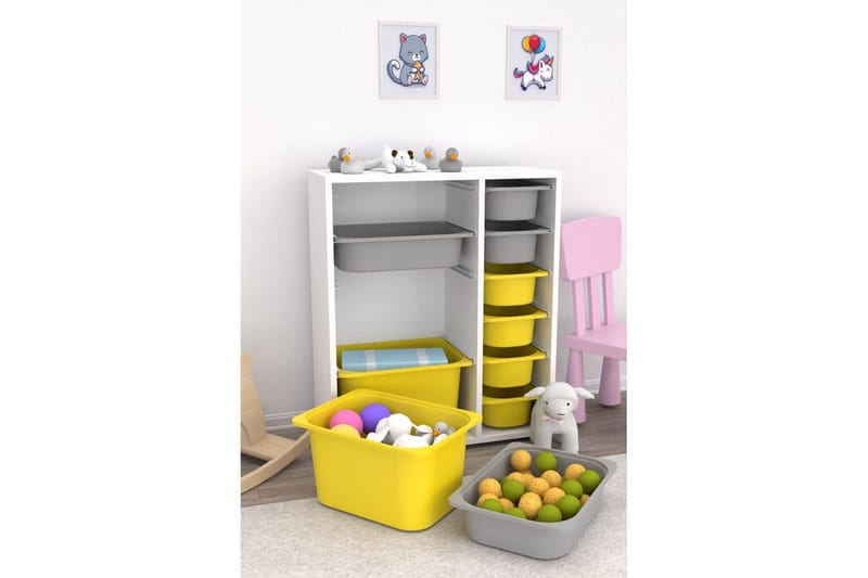 Flerbruks Kapasitetskap Sosan K6U Hvit / Grå / Gul - Hvit / Grå / Gul - Oppbevaring - Oppbevaring til småting - Oppbevaringsbokser