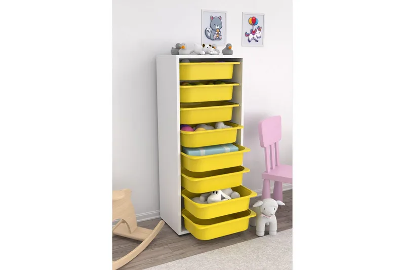 Flerbruks Kapasitetskap Versa Hvit / Gul - Hvit / Gul - Oppbevaring - Oppbevaring til småting - Oppbevaringsbokser