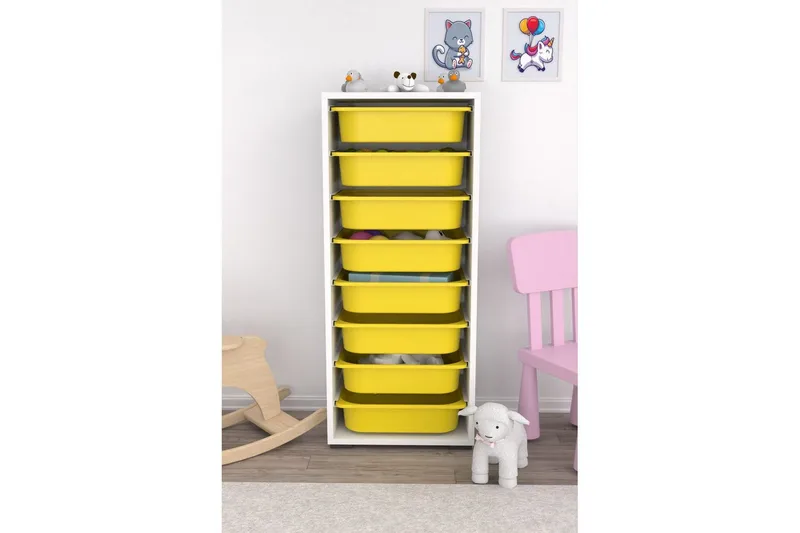 Flerbruks Kapasitetskap Versa Hvit / Gul - Hvit / Gul - Oppbevaring - Oppbevaring til småting - Oppbevaringsbokser