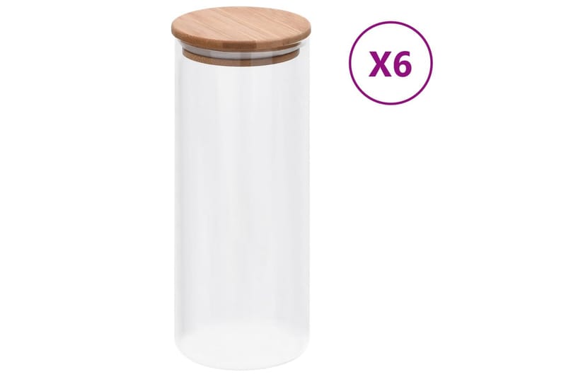 Glasskrukker med bambuslokk 6 stk 1000 ml - Gjennomsiktig - Oppbevaring - Oppbevaring til småting - Oppbevaringskrukke